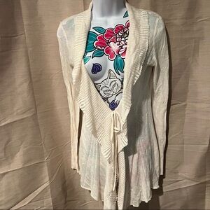 Knitted & Knotted Beige Cream Tie Front Cardigan Sweater